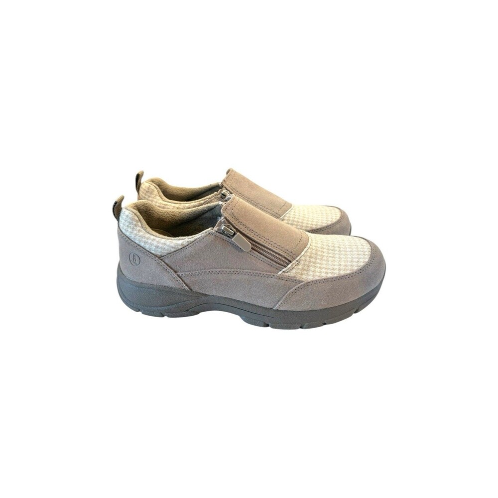 Lands End All Weather Moc Insulated Suede Womens 9.5 D Taupe Side Zip Wide Shoe